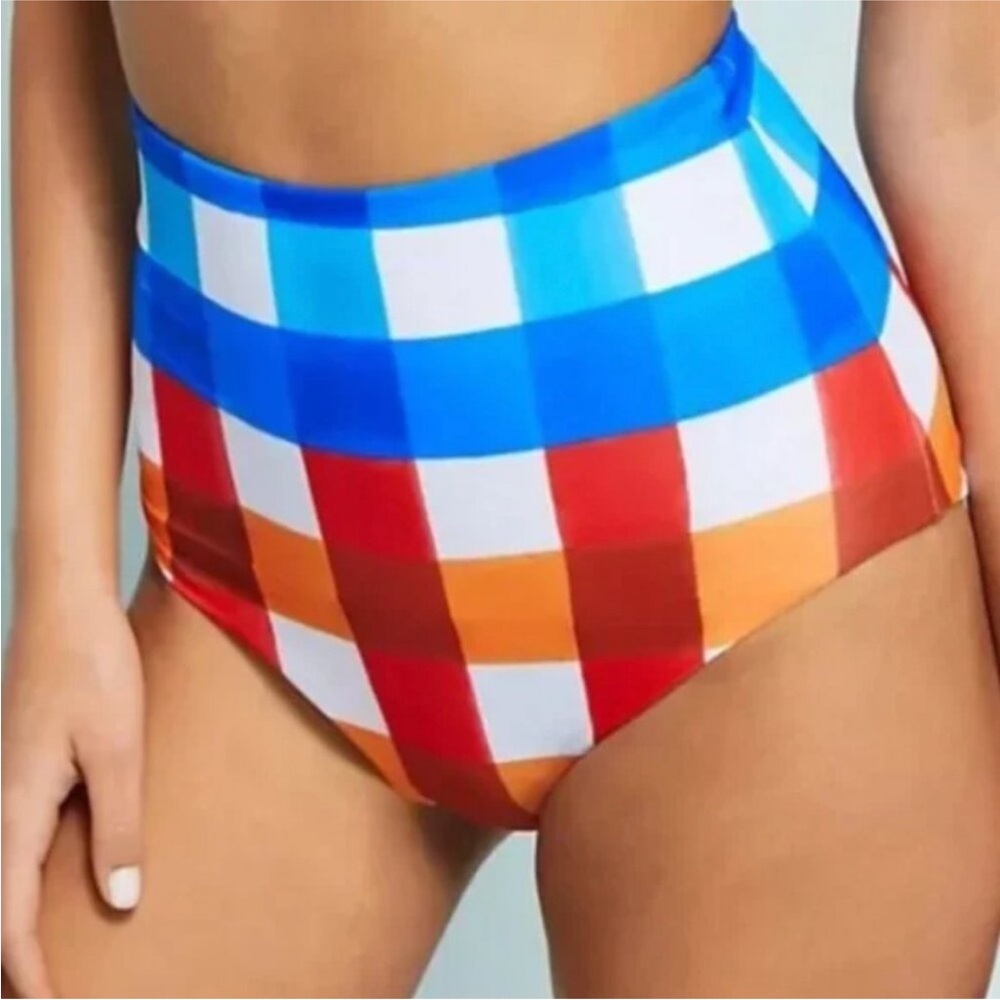 NWT Mara Hoffman Swim Lydia Bikini Bottom Womens M Multi Color Plaid